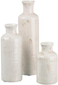 img 4 attached to 🏠 Sullivans Rustic Home Decor Ceramic Vase Set - 3 Small Vases, Modern Farmhouse Style; Perfect Shelf Décor, Table Décor, Bookshelf, Mantle, Entryway Accent - Distressed White (CM2333)