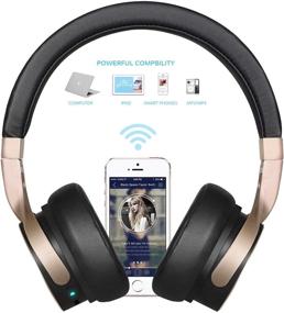 img 2 attached to 🎧 Riwbox BN5 Bluetooth Headphones Over Ear, Foldable Stereo Headphones Wired Wireless with Microphone for iPhone, iPad, TV, PC, Online Class, Home Office (Black and Gold)