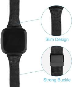 img 3 attached to 🏻 Stainless Steel Narrow Replacement Wristband for Fitbit Versa - Slim Metal Band for Women - Black