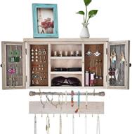 📿 x-cosrack rustic hanging jewelry organizer: wall mounted mesh holder with removable bracelet rod, hooks, and wooden barndoor decor - perfect for necklaces, earrings, bracelets, and rings логотип