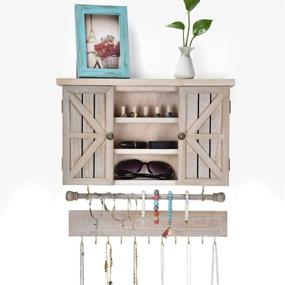 img 2 attached to 📿 X-cosrack Rustic Hanging Jewelry Organizer: Wall Mounted Mesh Holder with Removable Bracelet Rod, Hooks, and Wooden Barndoor Decor - Perfect for Necklaces, Earrings, Bracelets, and Rings