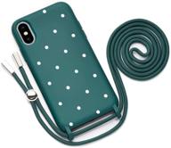 necklace phone cover compatible with iphone xs max case with cord strap soft silicone crossbody lanyard bumper dark green with pattern white dots logo