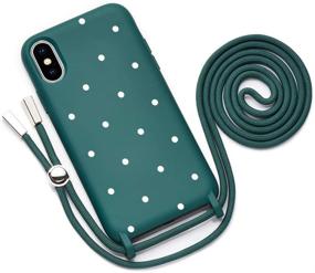 img 4 attached to Necklace Phone Cover Compatible With IPhone Xs Max Case With Cord Strap Soft Silicone Crossbody Lanyard Bumper Dark Green With Pattern White Dots