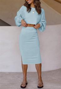 img 2 attached to ZOWODO Women's Ribbed Knit Two Piece Sweater Set - Solid Color Long Sleeve Tops and Bodycon Midi Skirt Outfit