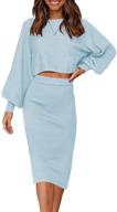 zowodo women's ribbed knit two piece sweater set - solid color long sleeve tops and bodycon midi skirt outfit logo