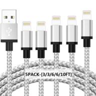 сертифицированный apple mfi зарядное устройство для iphone, кабель lightning to usb - 5pack (3/3/6/6/10ft) nylon braided быстрый заряд & синхронизация, совместим с iphone 12/max/11pro/11/xs/max/xr/x/8/8p/7 и другими. логотип