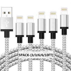 img 4 attached to Apple MFi Certified iPhone Charger, Lightning to USB Cable - 5Pack (3/3/6/6/10FT) Nylon Braided Fast Charge & Sync Cord, Compatible with iPhone 12/Max/11Pro/11/XS/Max/XR/X/8/8P/7 and More