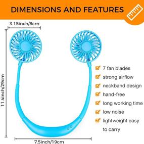 img 3 attached to Rechargeable USB Neckband Fan | Hands-Free Dual Wind Head Wearable Personal Fan for Travel, Camping, and More - Blue