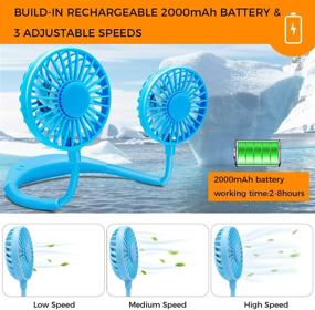 img 2 attached to Rechargeable USB Neckband Fan | Hands-Free Dual Wind Head Wearable Personal Fan for Travel, Camping, and More - Blue