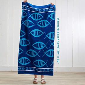 img 2 attached to 🏖️ Maui Collection: 2 Pack Plush Fish & Stripes Print Beach Towels | Large 100% Cotton Nautical Pool Towels (30”x60”)