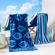 🏖️ maui collection: 2 pack plush fish & stripes print beach towels | large 100% cotton nautical pool towels (30”x60”) logo