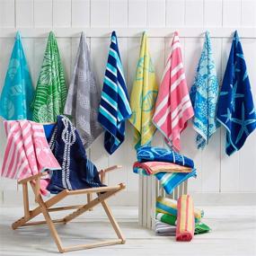 img 3 attached to 🏖️ Maui Collection: 2 Pack Plush Fish & Stripes Print Beach Towels | Large 100% Cotton Nautical Pool Towels (30”x60”)