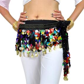 img 3 attached to 💃 Vibrant 88 Colorful Gold Coins Plus Size Chiffon Belly Dance Hip Scarf Skirt Belt - Eye-Catching Waist Chain for Dance Enthusiasts