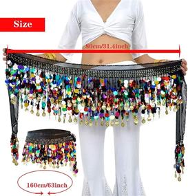 img 2 attached to 💃 Vibrant 88 Colorful Gold Coins Plus Size Chiffon Belly Dance Hip Scarf Skirt Belt - Eye-Catching Waist Chain for Dance Enthusiasts