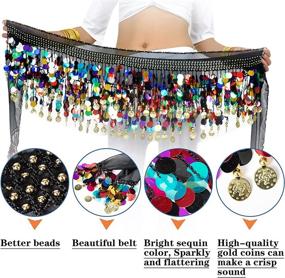 img 1 attached to 💃 Vibrant 88 Colorful Gold Coins Plus Size Chiffon Belly Dance Hip Scarf Skirt Belt - Eye-Catching Waist Chain for Dance Enthusiasts