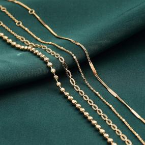 img 1 attached to 14K золотого покрытия Милая ожерелье-цепочка Спутник бриллианта различной формы и круглые бусины для женщин - ручная работа, изящное золотое бисерное браслетное кольцо.
