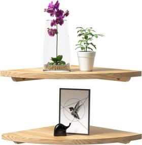 img 4 attached to 🌿 Set of 2 Rustic Wood Corner Floating Shelves - Round Wall Mounted Hanging Corner Shelving for Bathroom, Bedroom, Living Room, Kitchen - Natural 12'' Size