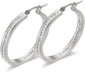 img 2 attached to 💎 Stylish uPrimor Plated Stainless Steel Hoop Earrings with CZ Stones - Perfect for Women and Girls, 38mmx4mm