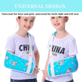 img 2 attached to 🐐 Kids Arm Sling: Stylish Blue Shoulder Support for Boys & Girls - Cute Colorful Pattern, Pediatric Left/Right Arm Brace for Rotator Cuff, Toddler Arm Sling - Little Pleasant Goat Collection (L)