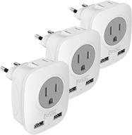 🔌 foval european plug travel adapter 3 pack with usb - us to europe outlet adaptor for france, germany, spain, greece, italy, iceland - type c compatible logo