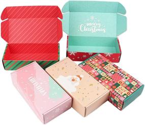 img 4 attached to 🎁 25 Pack TONESAPC Christmas Gift Boxes with Lid - 4x8x2 inch, Recyclable Corrugated Cardboard Shipping Boxes for Small Business, Gift Packaging - Specially Designed Xmas Box with Five Mix Patterns