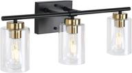 🛁 kostomo 3-light sconces in black and brass finish - modern bathroom vanity light fixtures for wall lighting in bedroom, porch, living room, and kitchen - contemporary design with clear glass shade логотип