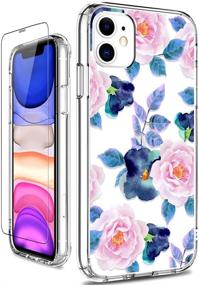 img 4 attached to 🌸 GiiKa iPhone 11 Case with Screen Protector: Floral Girls Women Shockproof Hard PC Back Case in Pink Blue Flowers