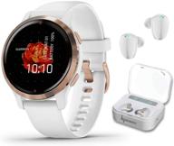 🌟 garmin venu 2s gps sport fitness smaller-sized smartwatch, rose gold bezel with white case, amoled display, music & wearable4u white earbuds with charging case bundle logo