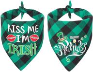 🍀 green plaid dog bandana for st. patrick's day - triangle bib scarf accessories for small, medium, and large dogs логотип