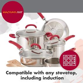 img 2 attached to Rachael Ray Create Delicious Stainless Steel Cookware Set: 10-Piece Pots and Pans with Light Blue Handles