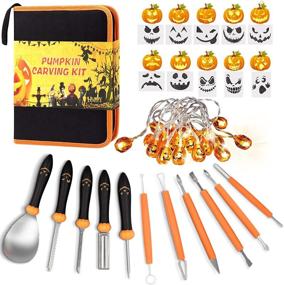 img 4 attached to 🎃 11-Piece Pumpkin Carving Kit for Halloween Decoration - Professional Detail Sculpting Tools with Stainless Steel Knife Set, Carrying Case, 20 LED Pumpkins, and 10 Carving Stencils - Ideal for Adults and Kids