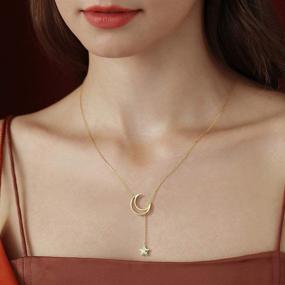 img 3 attached to 🌙✨ Gold Plated Sterling Silver Moon and Star Necklace - Christmas Gifts for Women - Dainty Crescent Pendant - Y Lariat Necklace - Anniversary & Birthday Gifts for Girls, Wife, Daughter, Her - 16"+2