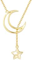 🌙✨ gold plated sterling silver moon and star necklace - christmas gifts for women - dainty crescent pendant - y lariat necklace - anniversary & birthday gifts for girls, wife, daughter, her - 16"+2 logo