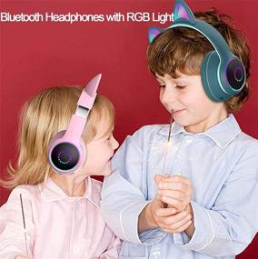 img 3 attached to Милые наушники-коты с светодиодной подсветкой и беспроводным Bluetooth для детей - складные накладные наушники с микрофоном, регулировкой громкости - совместимы с смартфонами, ПК, планшетами - голубые