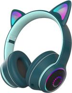 kawaii led light up wireless bluetooth cat ear headphones for kids - foldable over ear headphones with microphone, volume control - compatible with smartphones, pc, tablet - blue logo