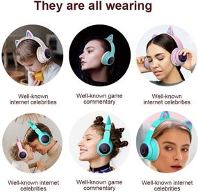 img 1 attached to Милые наушники-коты с светодиодной подсветкой и беспроводным Bluetooth для детей - складные накладные наушники с микрофоном, регулировкой громкости - совместимы с смартфонами, ПК, планшетами - голубые