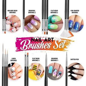 img 2 attached to 💅 Nail Art Decoration Kit for Beautiful Nail Designs: FANDAMEI Nail Art Brushes with Dotting Pen, Glitter Butterfly, Maple Leaf Sequins, Foil Flakes, AB Rhinestones, and Striping Tape Line