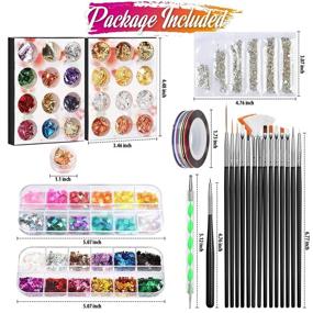 img 3 attached to 💅 Nail Art Decoration Kit for Beautiful Nail Designs: FANDAMEI Nail Art Brushes with Dotting Pen, Glitter Butterfly, Maple Leaf Sequins, Foil Flakes, AB Rhinestones, and Striping Tape Line