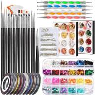 💅 nail art decoration kit for beautiful nail designs: fandamei nail art brushes with dotting pen, glitter butterfly, maple leaf sequins, foil flakes, ab rhinestones, and striping tape line logo