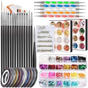 img 4 attached to 💅 Nail Art Decoration Kit for Beautiful Nail Designs: FANDAMEI Nail Art Brushes with Dotting Pen, Glitter Butterfly, Maple Leaf Sequins, Foil Flakes, AB Rhinestones, and Striping Tape Line