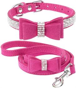 img 4 attached to 🎀 Sparkling Rhinestone Bow Tie Dog and Cat Collar Set with Leash, Black Bling Crystal Leather Pet Collar and 4 Feet Leash, Perfect for Daily Wear and Party Show