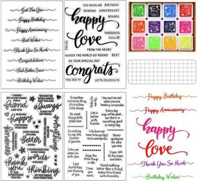 img 4 attached to Set of 4 Sentiment Clear Stamps with Acrylic Stamp Blocks and 12 Colors Ink Pad - Ideal for Card Making, DIY Scrapbooking, and Journaling