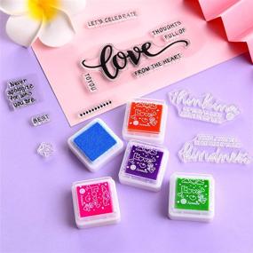 img 1 attached to Set of 4 Sentiment Clear Stamps with Acrylic Stamp Blocks and 12 Colors Ink Pad - Ideal for Card Making, DIY Scrapbooking, and Journaling