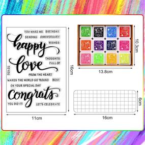 img 3 attached to Set of 4 Sentiment Clear Stamps with Acrylic Stamp Blocks and 12 Colors Ink Pad - Ideal for Card Making, DIY Scrapbooking, and Journaling