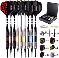 darts plastic tip professional soft tip darts set: 9 pcs 18g with 50 extra tips, shafts, flights, tool kit, & gift case for electronic dartboard logo
