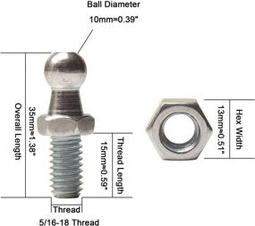 img 1 attached to Beneges 4-Piece Set of 10mm Ball Studs + Hardware Nuts/Washers | 5/16-18 Thread x 3/5&#34; Long Shank | Universal Gas Lift Support Strut