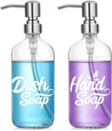 🧼 dish and hand soap dispenser set - glass hand soap + dish soap dispenser - stylish & durable - perfect for kitchen and bathroom - high quality ceramic ink printing - 16 oz bottles with stainless steel pumps logo