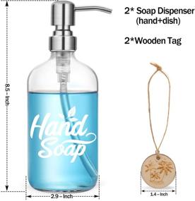 img 2 attached to 🧼 Dish and Hand Soap Dispenser Set - Glass Hand Soap + Dish Soap Dispenser - Stylish & Durable - Perfect for Kitchen and Bathroom - High Quality Ceramic Ink Printing - 16 oz Bottles with Stainless Steel Pumps