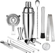 🍸 cocktail shaker set: 14-piece bartender kit with stainless steel tools for drink mixing, including 24oz martini shaker, muddler, jigger, strainer logo