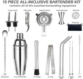 img 3 attached to 🍸 Cocktail Shaker Set: 14-Piece Bartender Kit with Stainless Steel Tools for Drink Mixing, Including 24oz Martini Shaker, Muddler, Jigger, Strainer